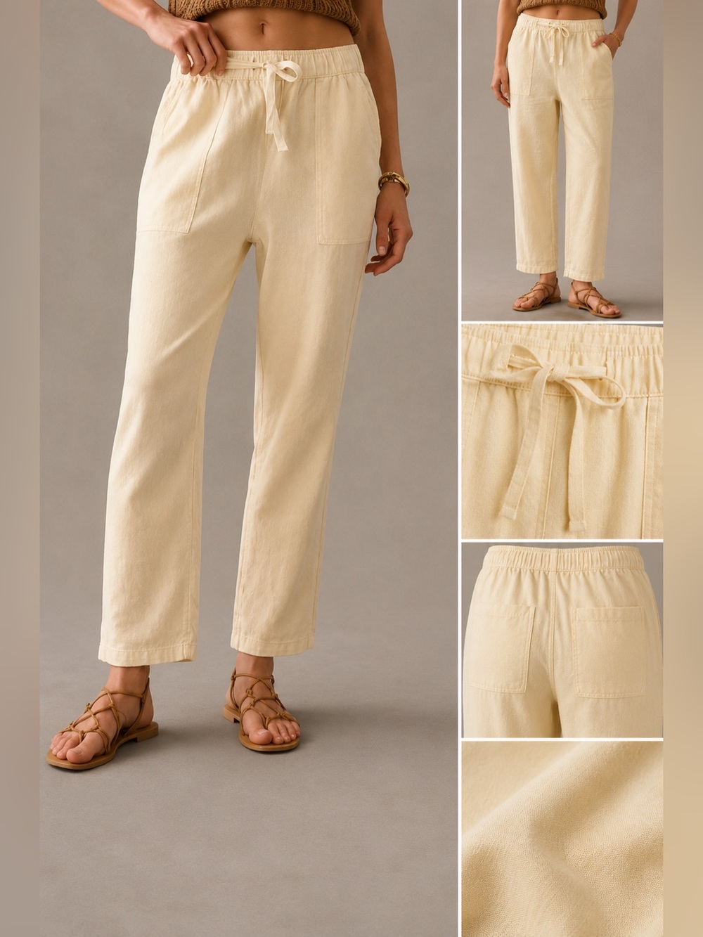 Pilcro by Anthropologie Linen Blend Drawstring Pants Cream M